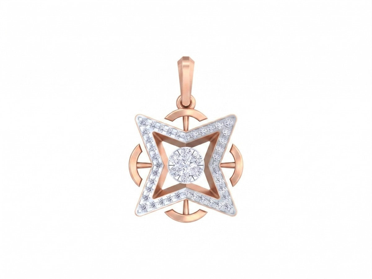 Rose gold and diamond pendant on white background