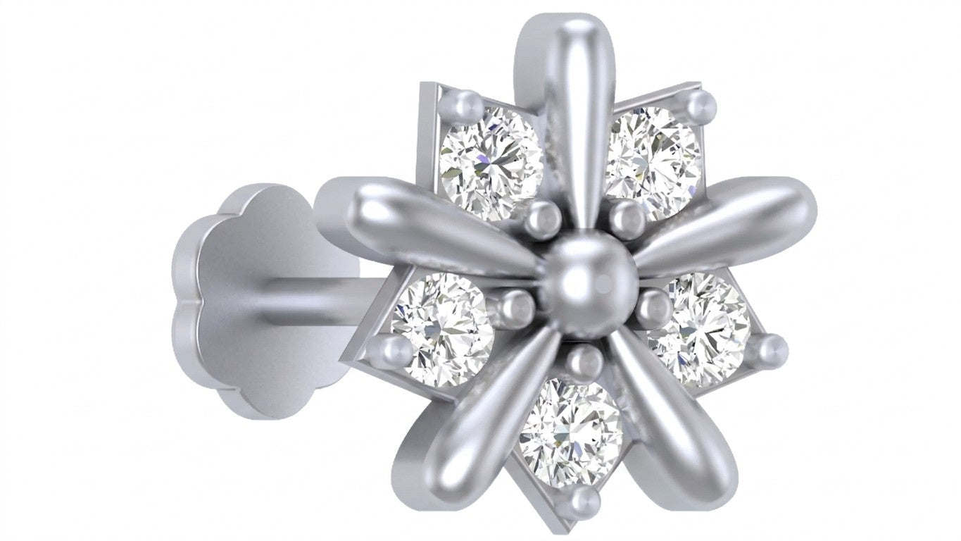 white gold and diamond stud nose pin-like stones on a white background