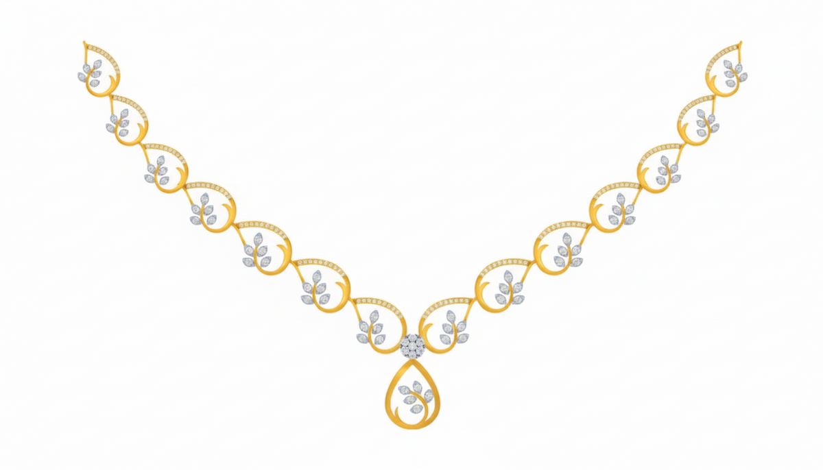 14K गोल्ड और डायमंड हल्का नेकलेस सेट KRI44003N