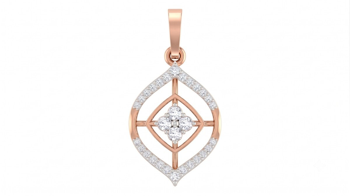 Rose gold and diamond pendant on white background