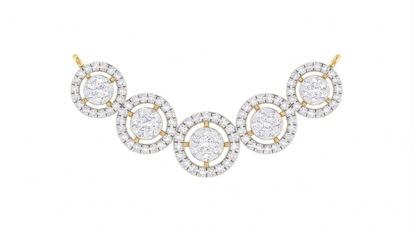 Diamond mangalsutra with yellow gold elements on a white background