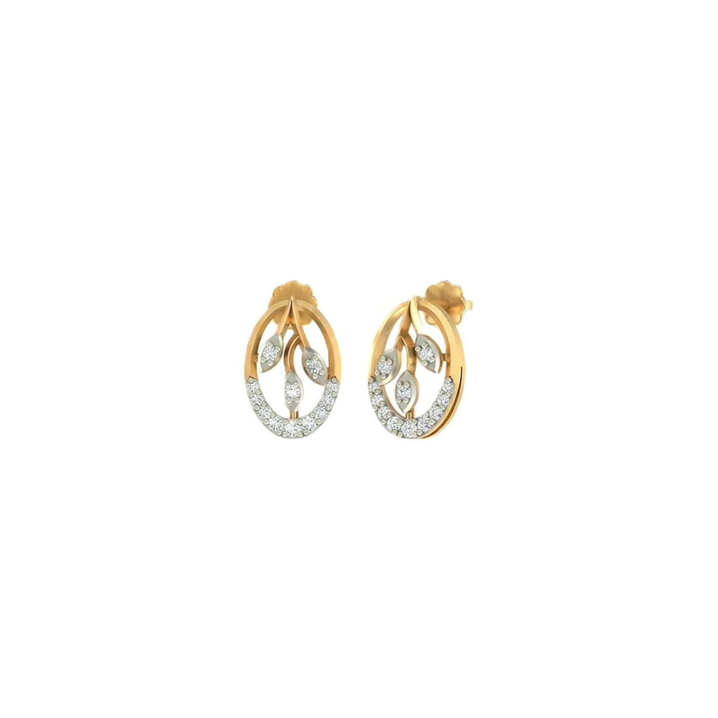 Yellow gold and diamond stud earring on a white background.