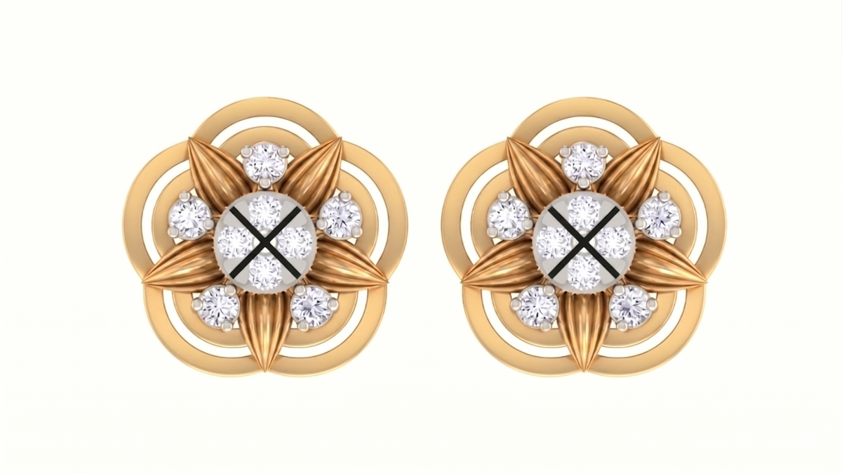 Floral Yellow Gold Diamond Earring | under 40k 