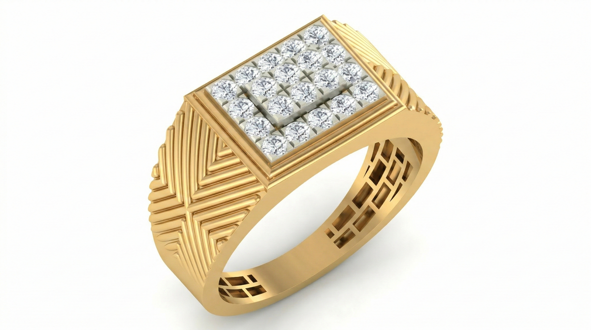 18K Gold & Diamond Band Ring For Men KRA60188