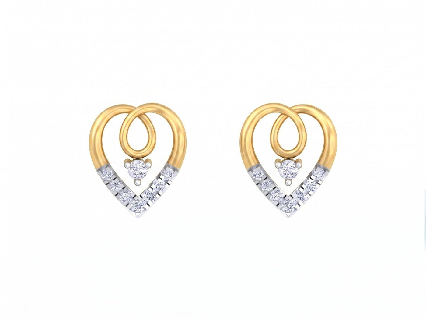 Yellow gold and diamond heart-shaped earrings on a white background.