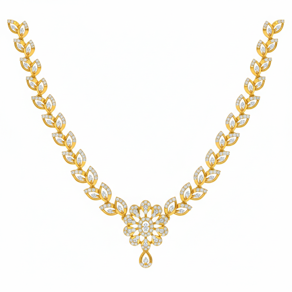 14K गोल्ड एंड डायमंड डेलीवियर नेकलेस सेट KRH44046N