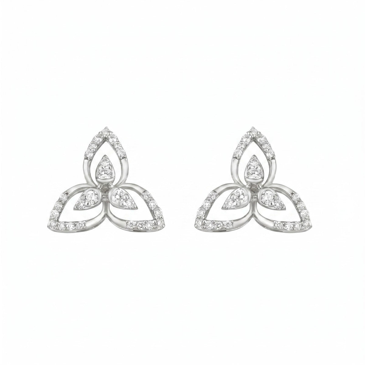 Gold & diamond floral women earrings in white gold with elegant flower design.