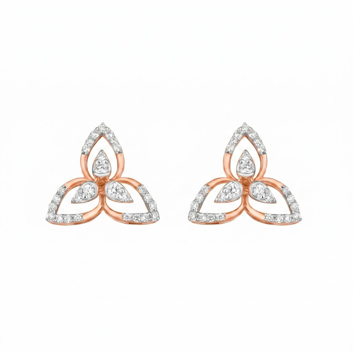 Gold & diamond floral women earrings in rose gold with elegant flower design.