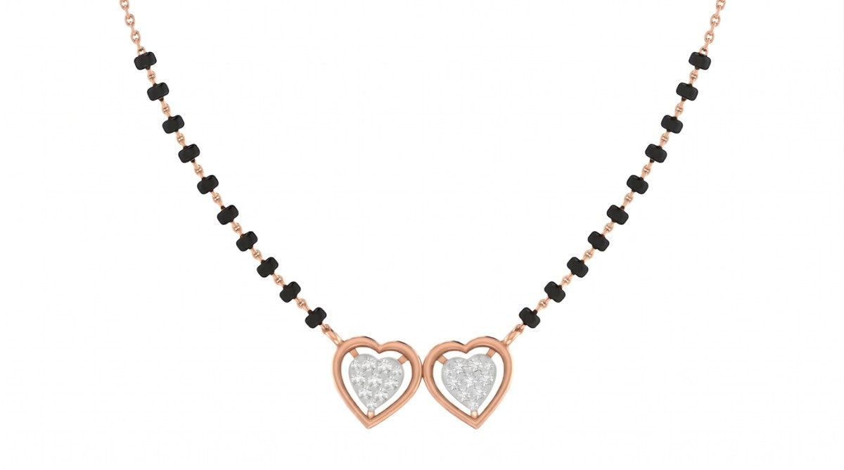 Rose gold & diamond heart mangalsutra on white background