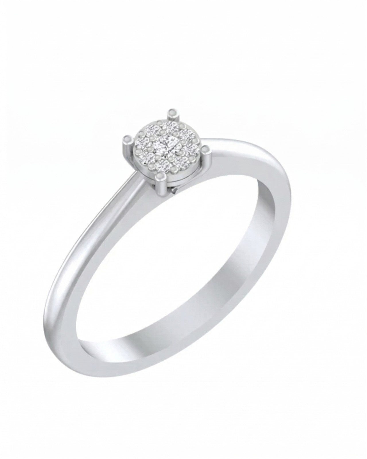 White gold ring with a diamond on a white background
