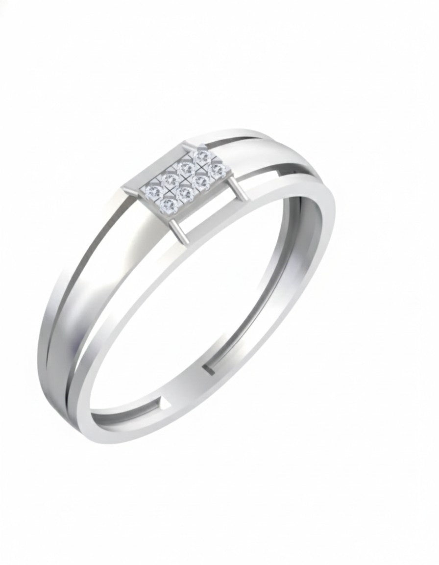 White gold ring with small diamonds on a white background