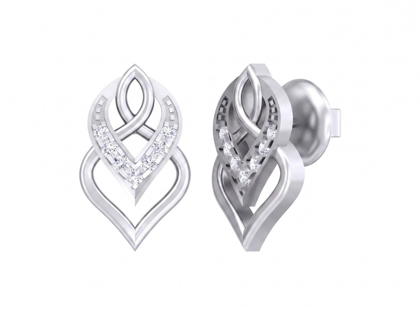 White gold an diamond stud earrings on a white background