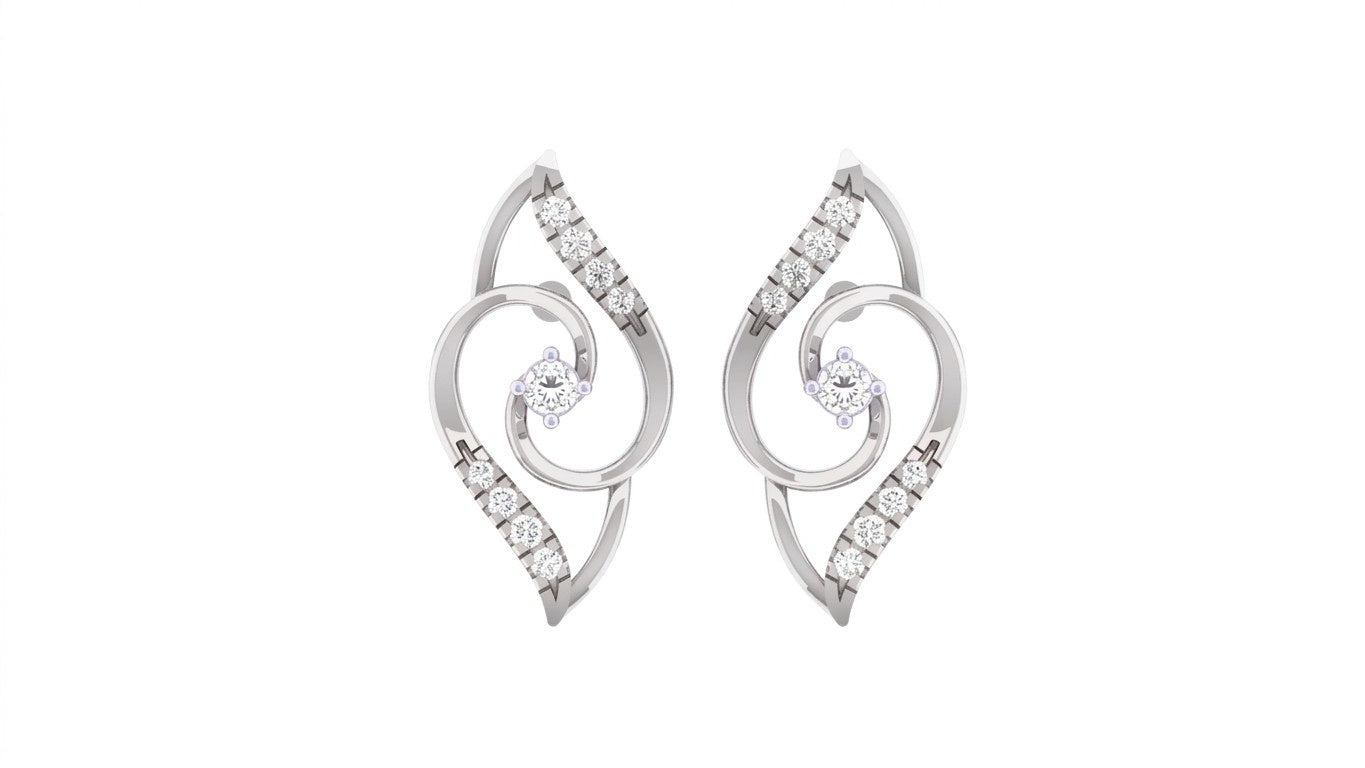 White gold and diamond stud earring  on a white background.