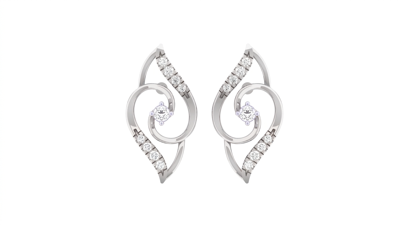 White gold earrings with small diamonds on a white background