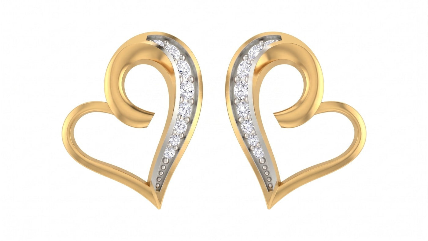 Yellow gold and diamond heart-shaped stud earring on a white background.
