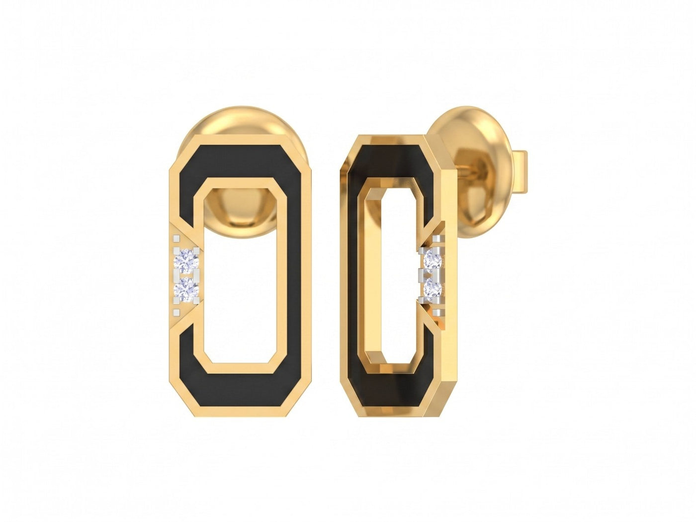 Yellow gold and diamod stud earring on a white background.