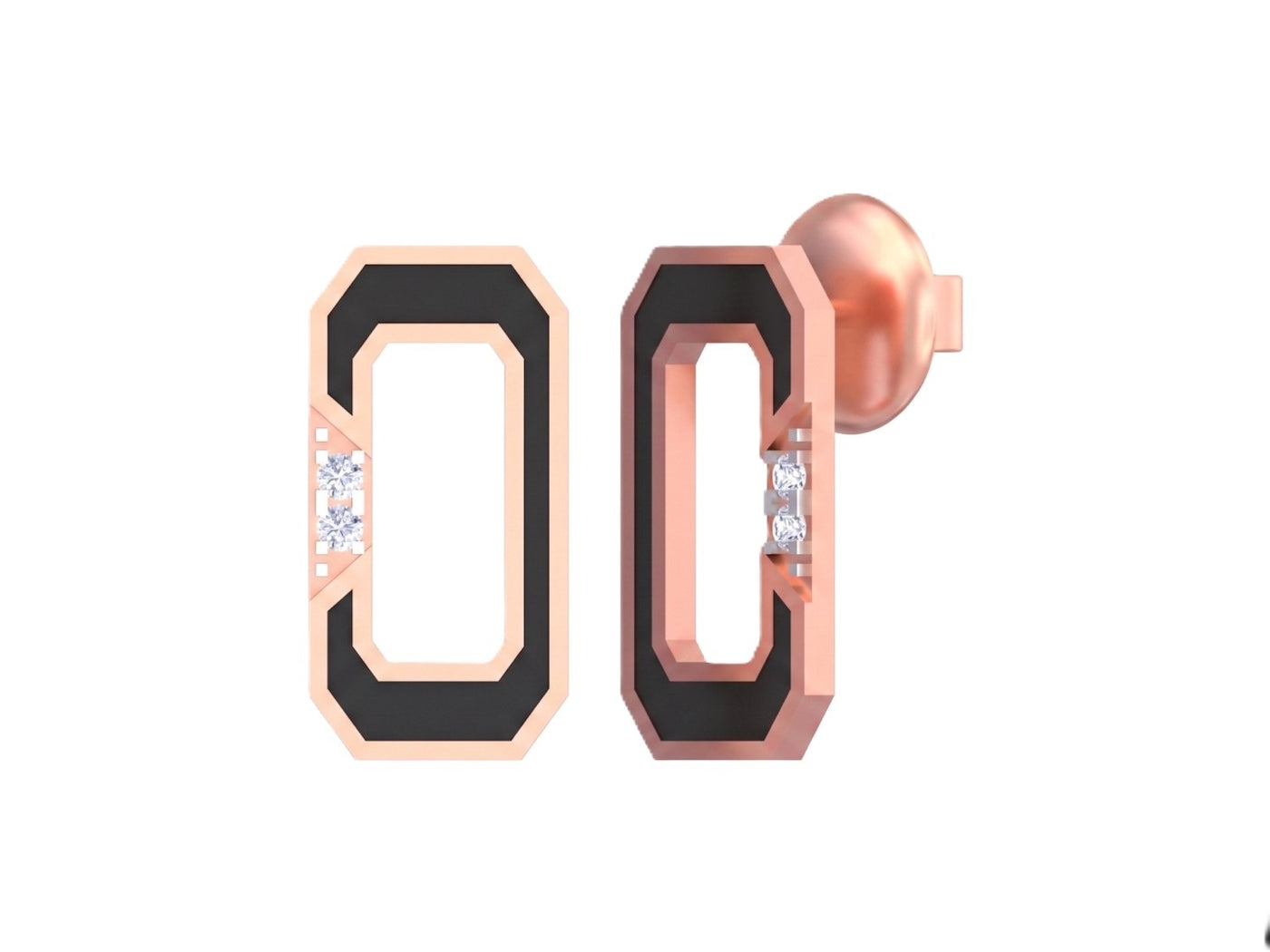 Rose gold and diamod stud earring on a white background.
