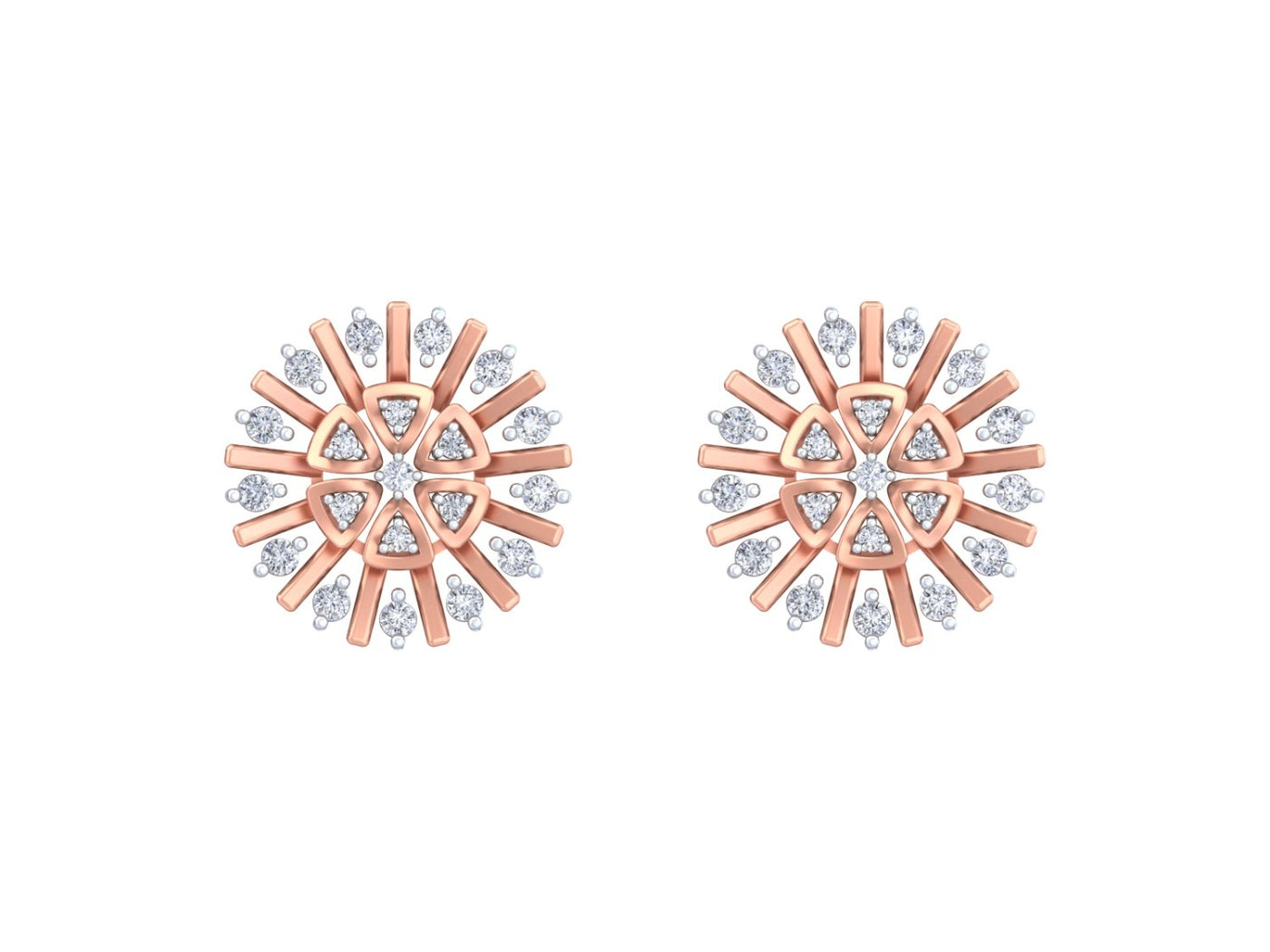 Gold & diamond floral stud earrings for women in rose gold with a round floral design.