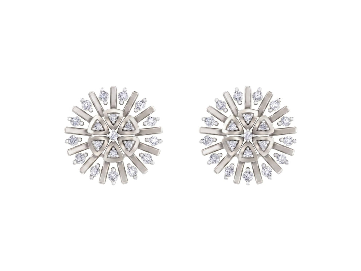 Gold & diamond floral stud earrings for women in white gold with a round floral design.