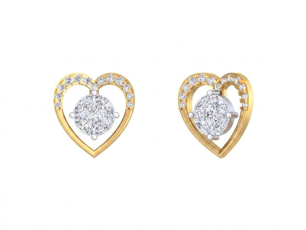 Gold & Diamond Heart-Shaped Stud Women Earring KRC30218