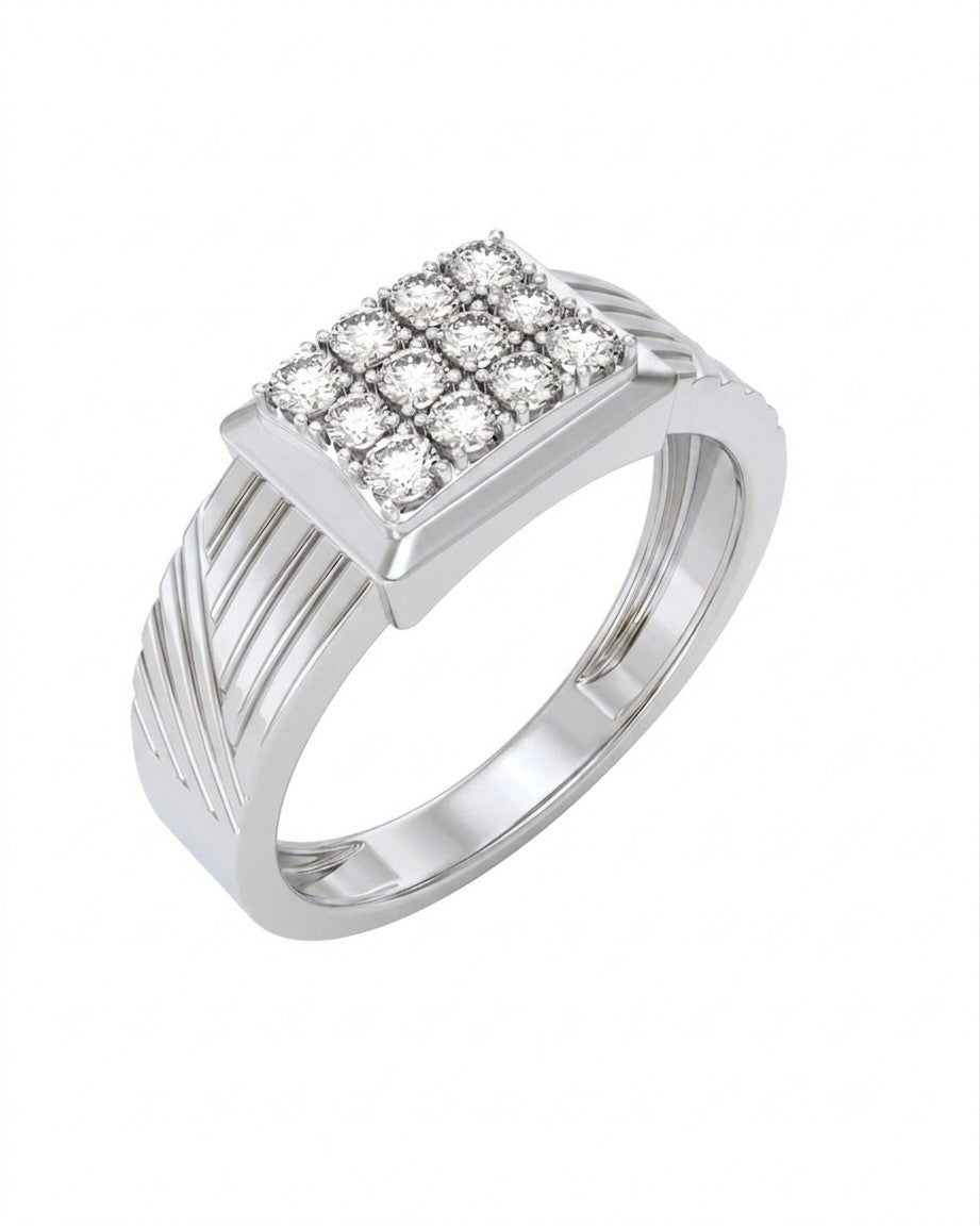 A white gold ring with a square-shaped, shown on a white background.