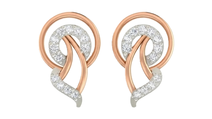 Rose gold and diamond stud earrings on a white background