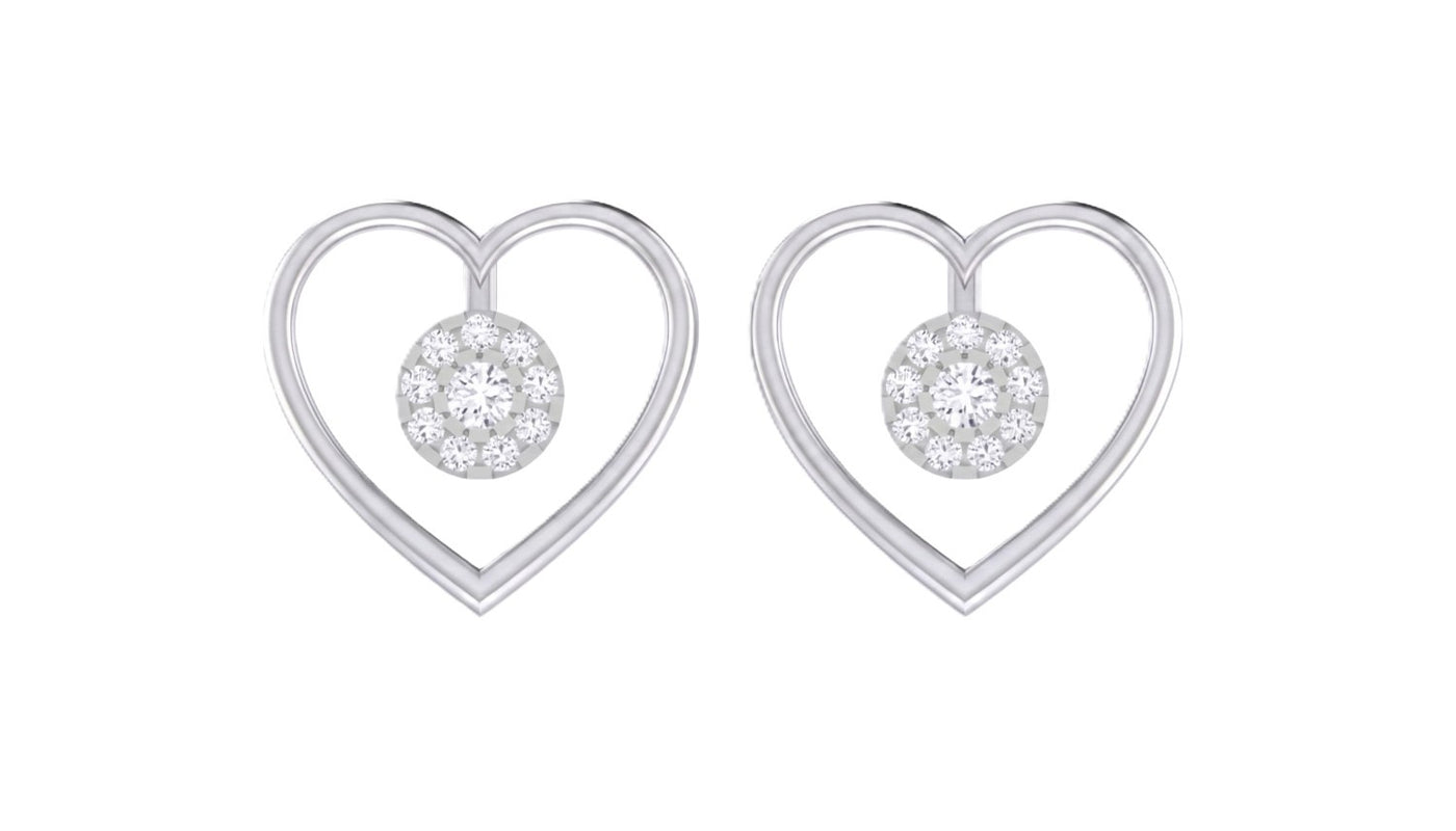 Heart-shaped earrings with white gold frames on a white background