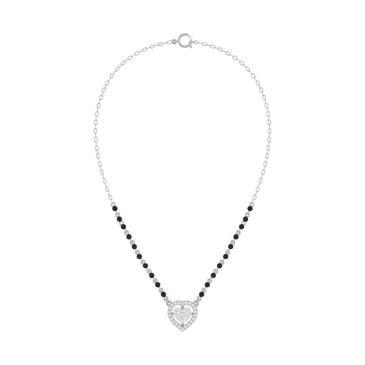 White gold & diamond heart mangalsutra on white background
