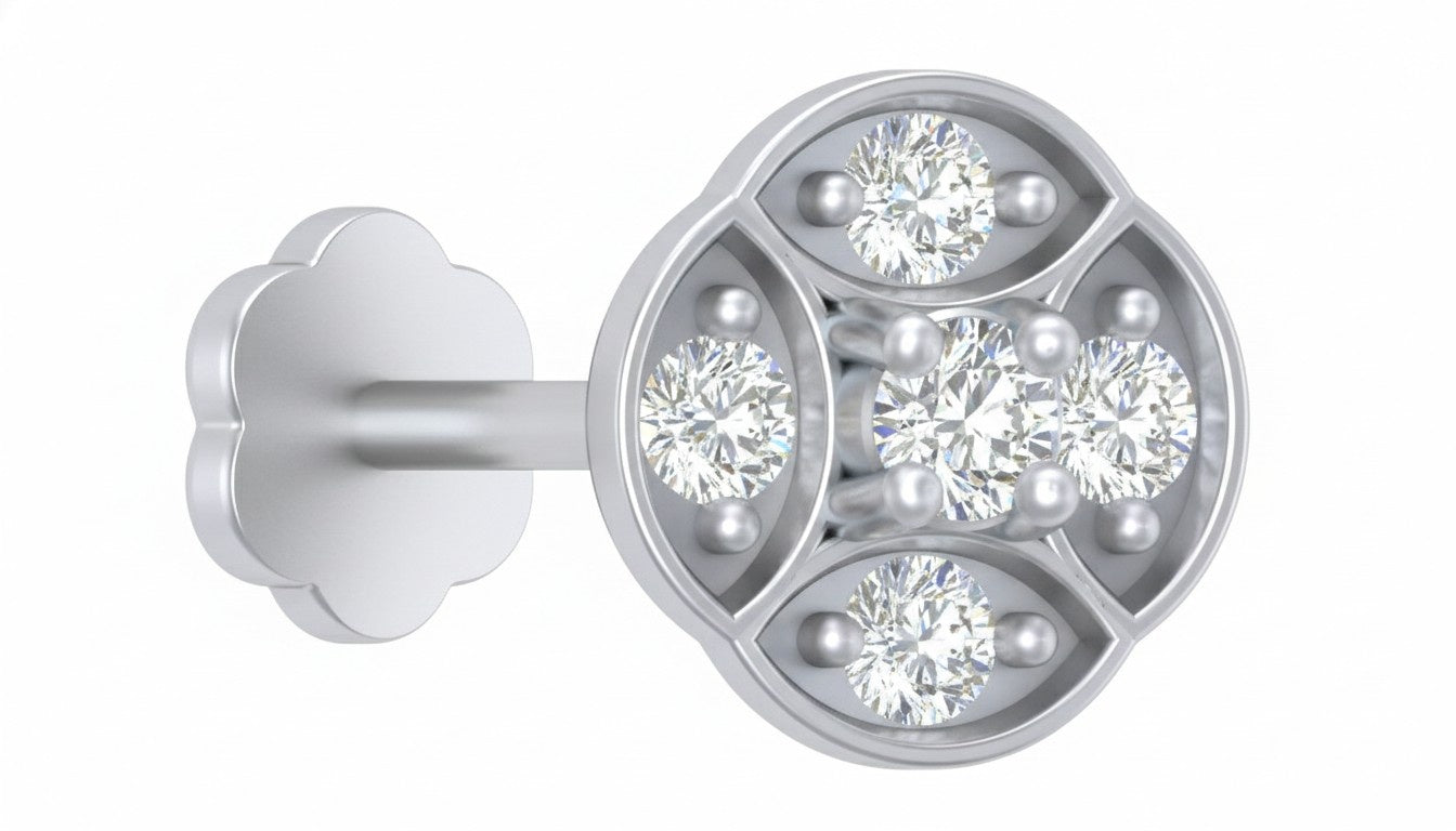 white old and diamond stud nose pin with gemstones on a white background