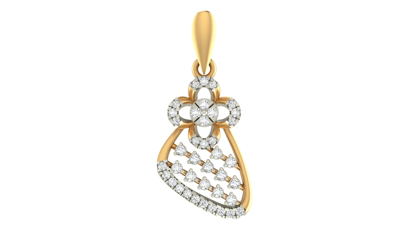 Gold & Diamond Floral Pendant Set KRC40711