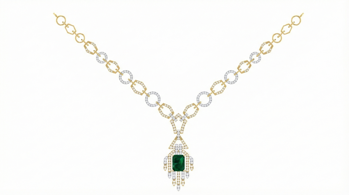 14K Gold & Diamond Gemstone Necklace Set KRI44016NG