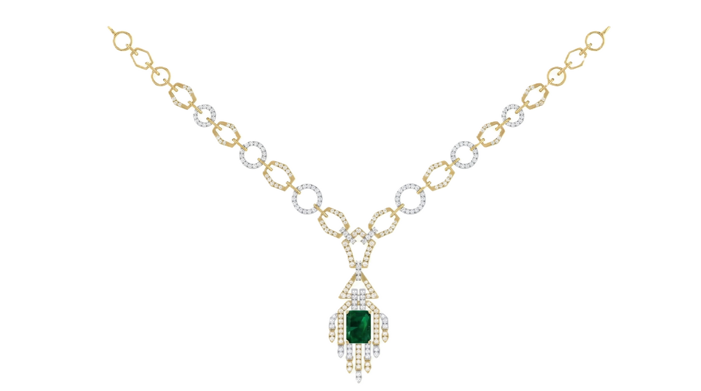 14K Gold & Diamond Gemstone Necklace Set KRI44016NG