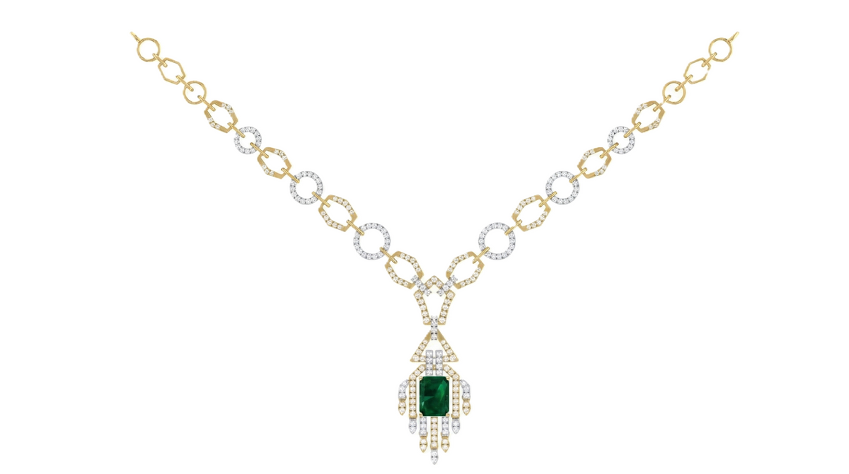 14K Gold & Diamond Gemstone Necklace Set KRI44016NG