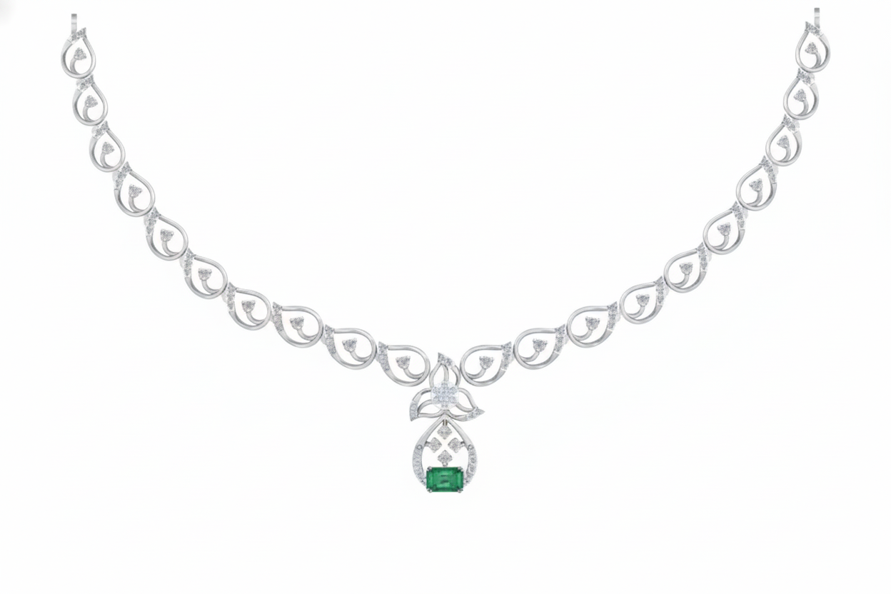Gold & Diamond Gemstone Necklace Set KRC60104