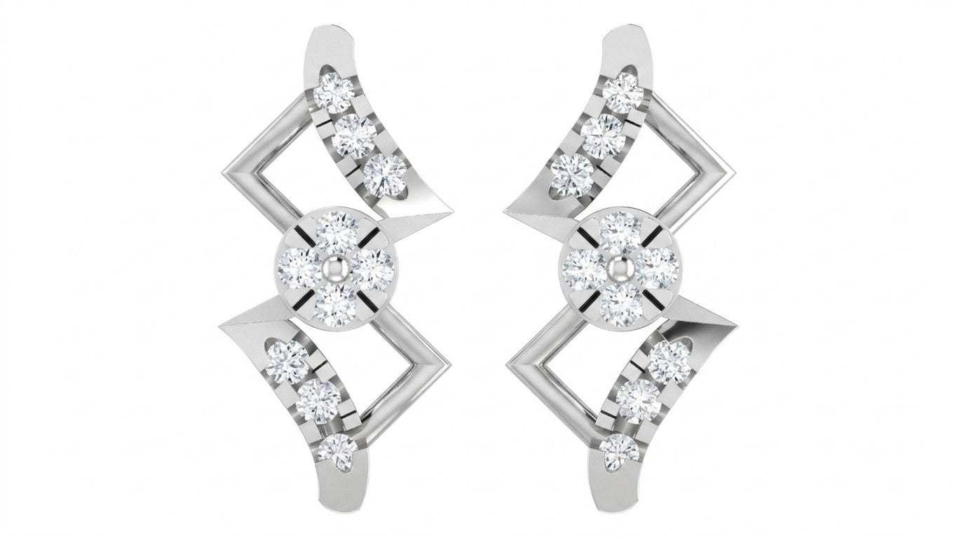 White gold and diamond dailywear stud earrings on a white background