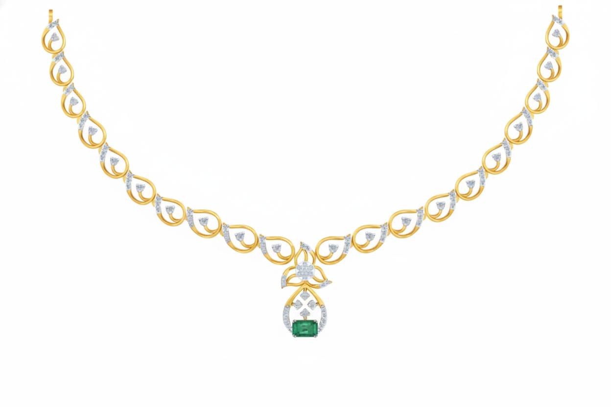Gold & Diamond Gemstone Necklace Set KRC60104