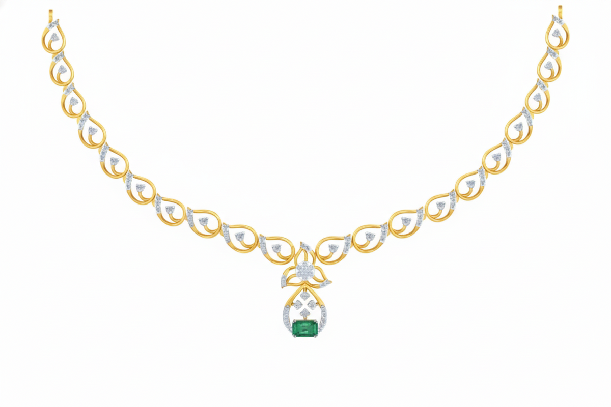 14K Gold & Diamond Gemstone Necklace Set KRB44084NG