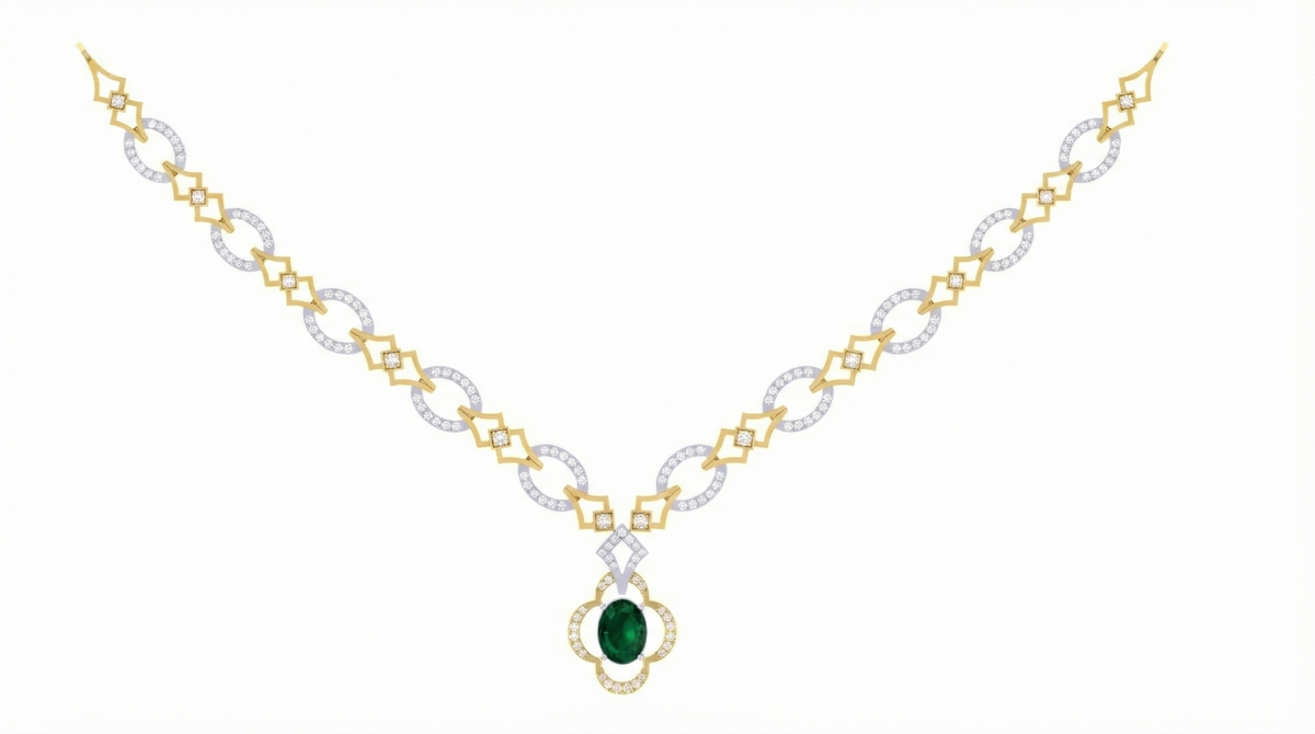 14K Gold & Diamond Gemstone Necklace Set KRI44017NR