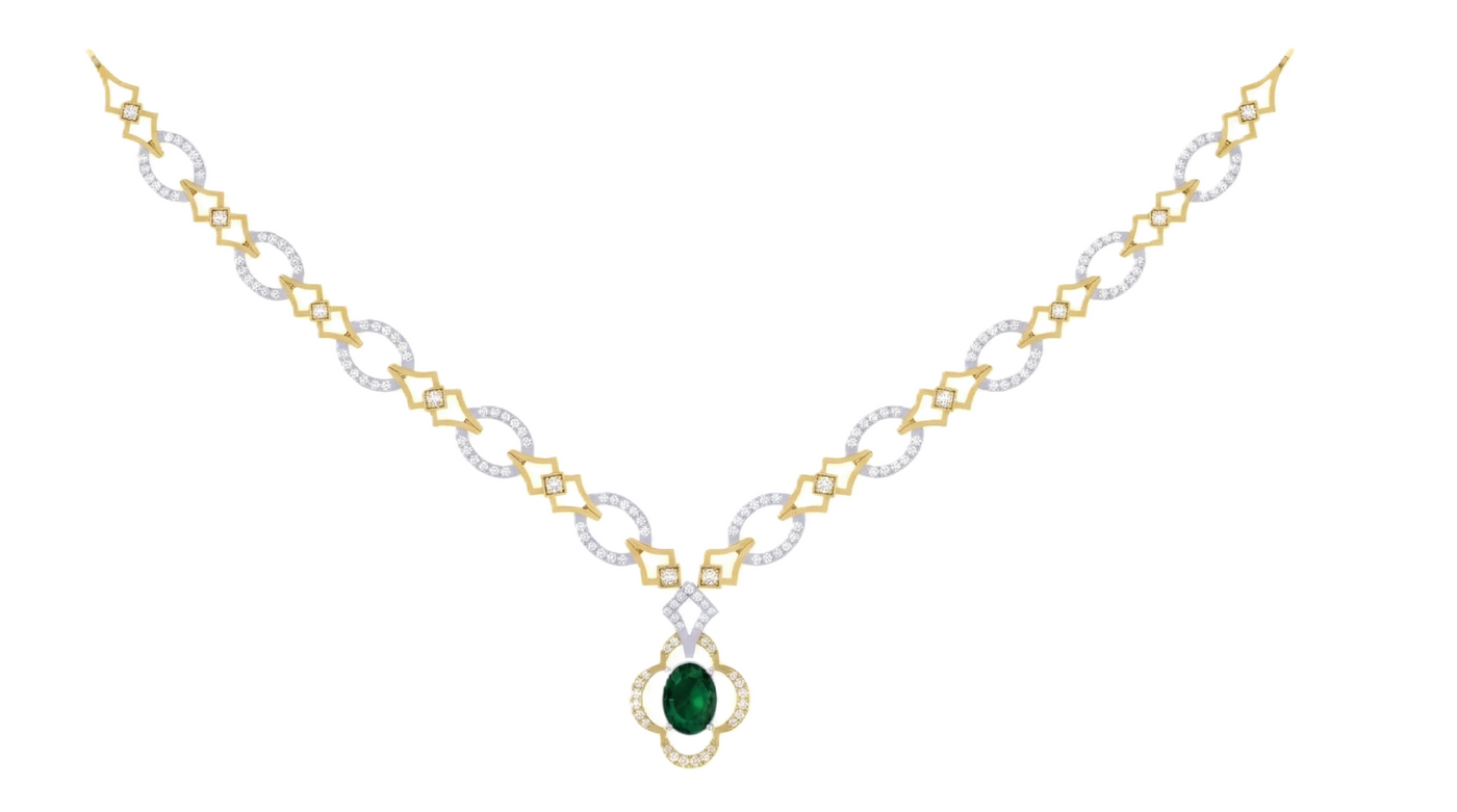 14K Gold & Diamond Gemstone Necklace Set KRI44017NR