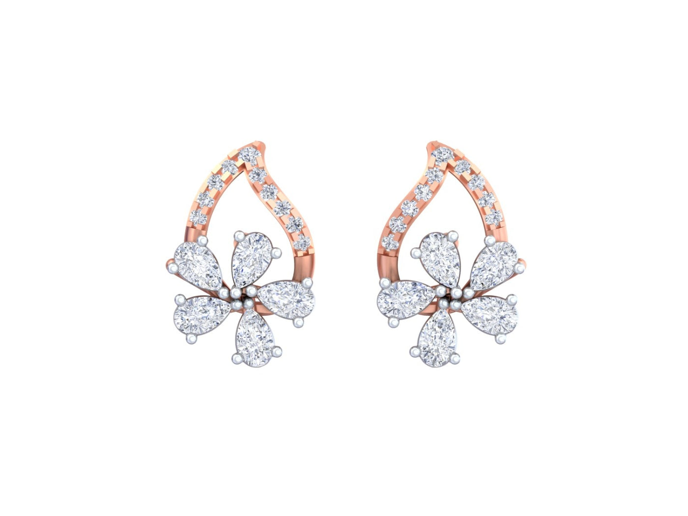 Gold & diamond floral women stud earrings in rose gold with sparkling natural diamonds.