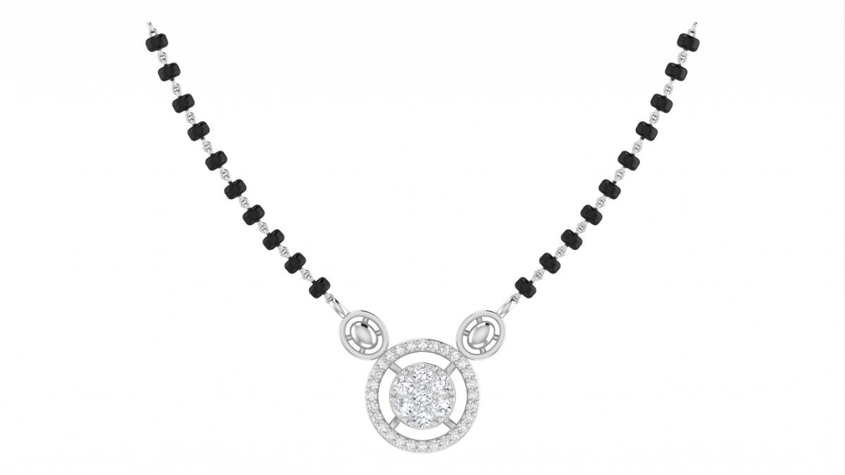 White gold & diamond round shape mangalsutra on white background
