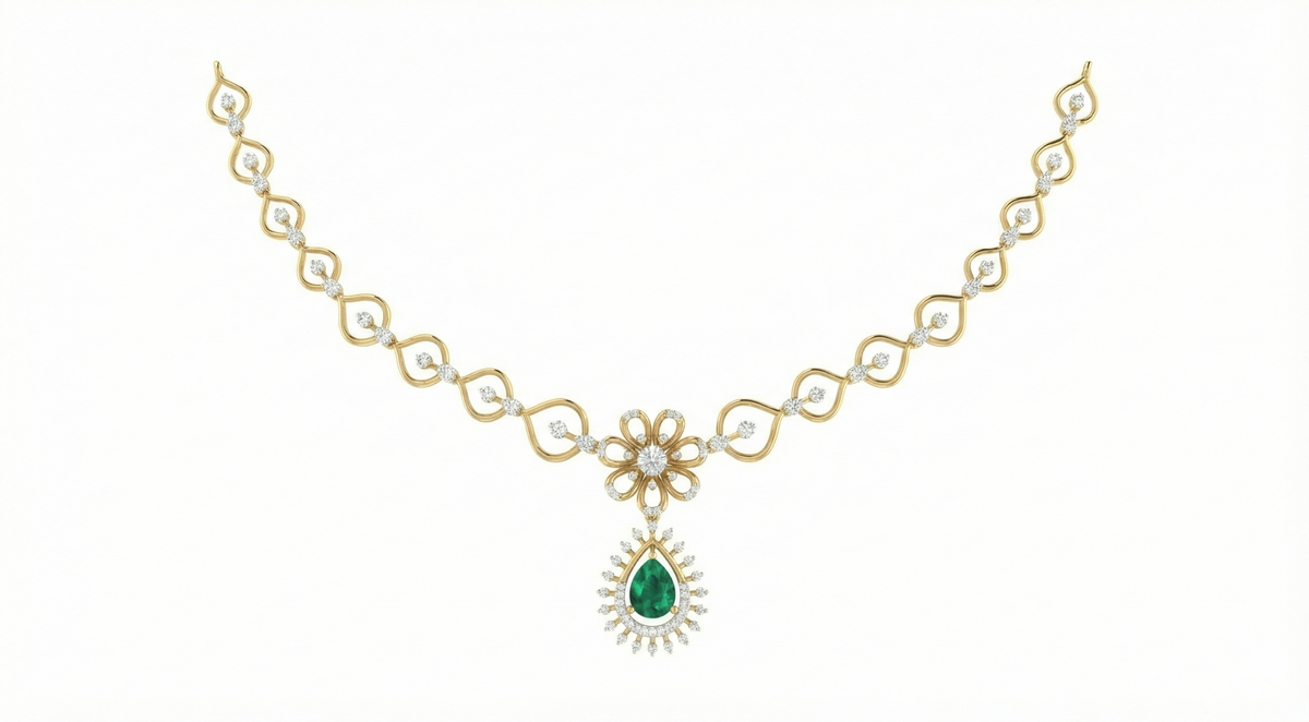 14K Gold & Diamond Gemstone Necklace Set KRB44097NG-A
