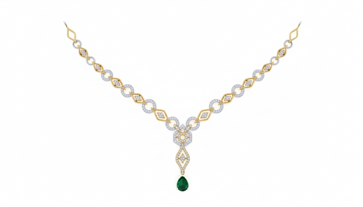 14K Gold & Diamond Gemstone Necklace Set KRI44019NG