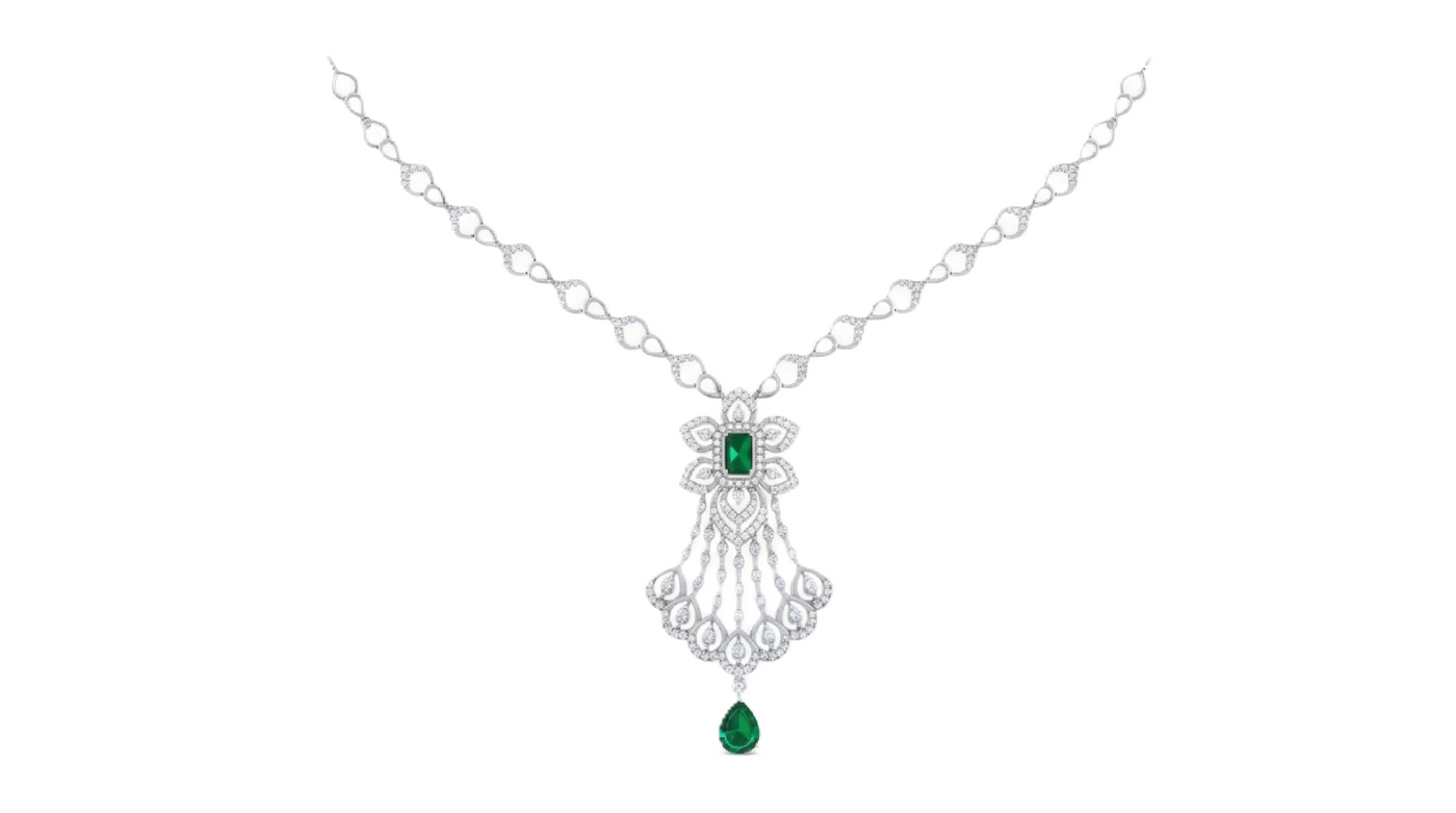 Gold & Diamond Gemstone Necklace Set KRC60129