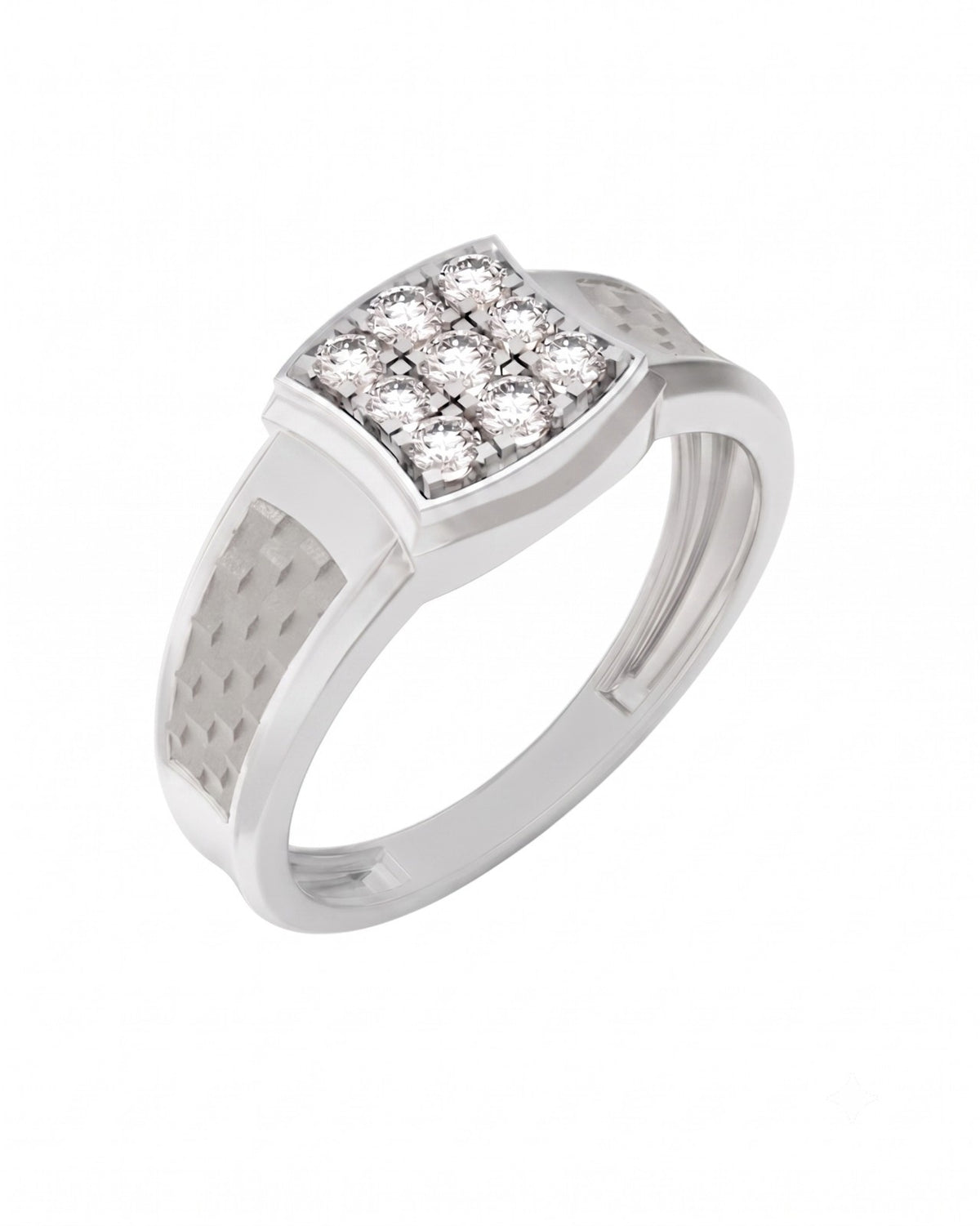 A white gold ring with a square-shaped diamond setting, shown on a plain white background.