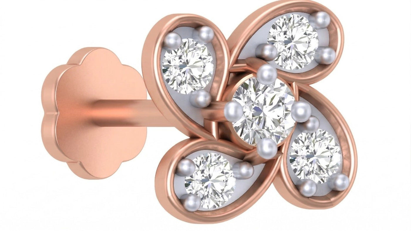 rose gold and diamond stud with diamonds on a white background