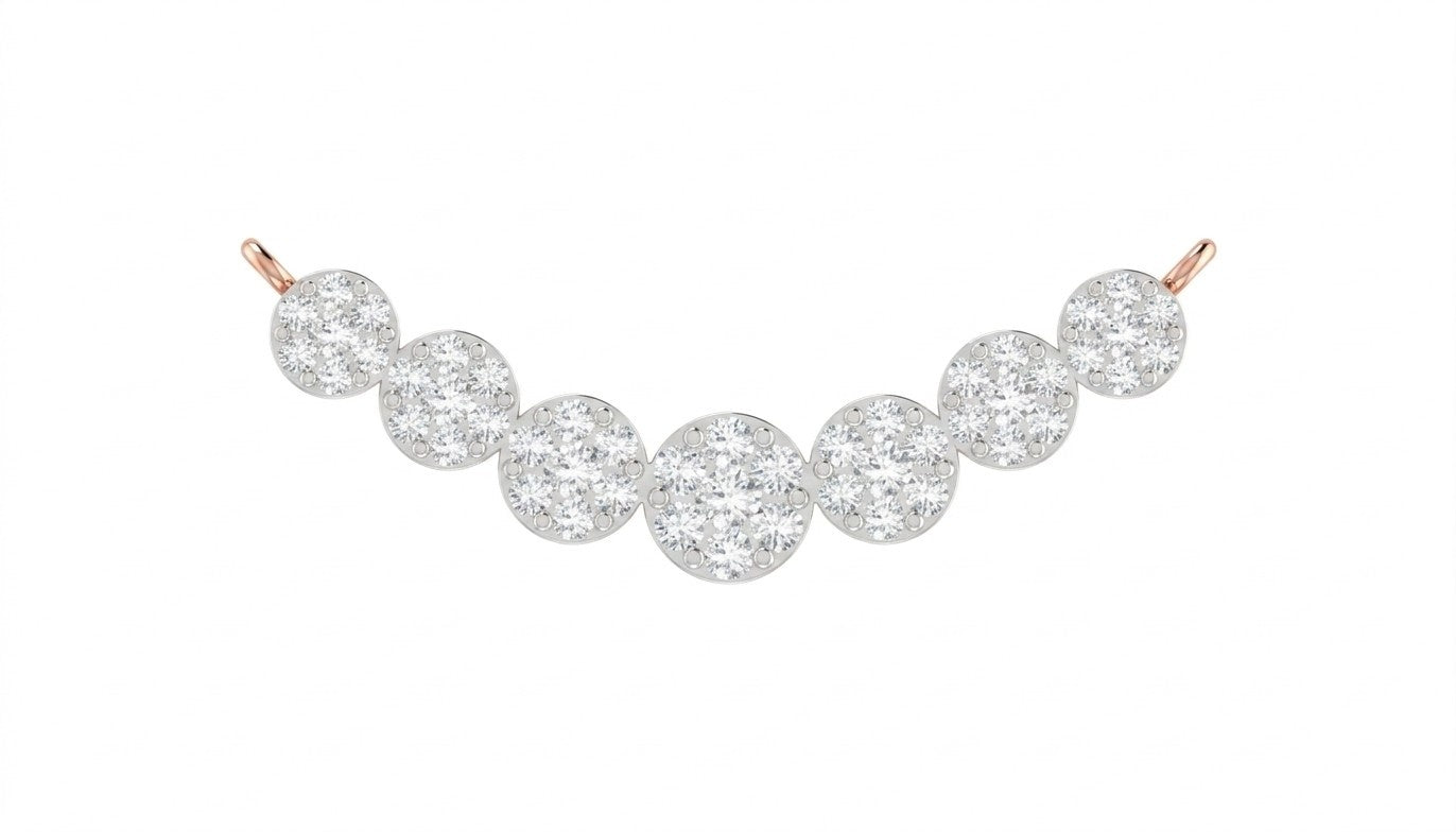 Rose gold mangalsutra with round pendants on a white background