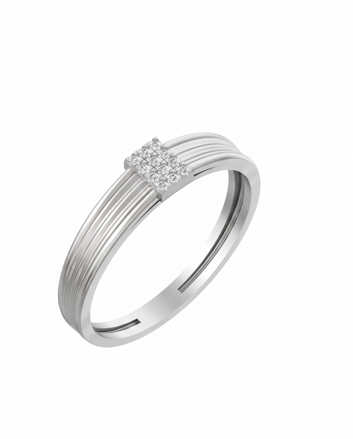 A white gold ring rectangle-shaped cluster, shown on a plain white background.