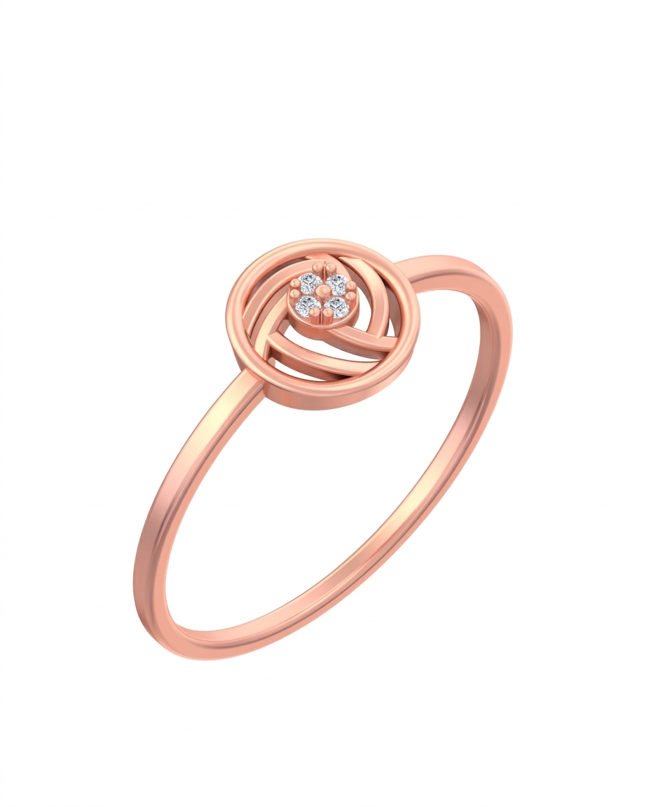 Rose gold ring with a knot design and small diamonds on a white background
