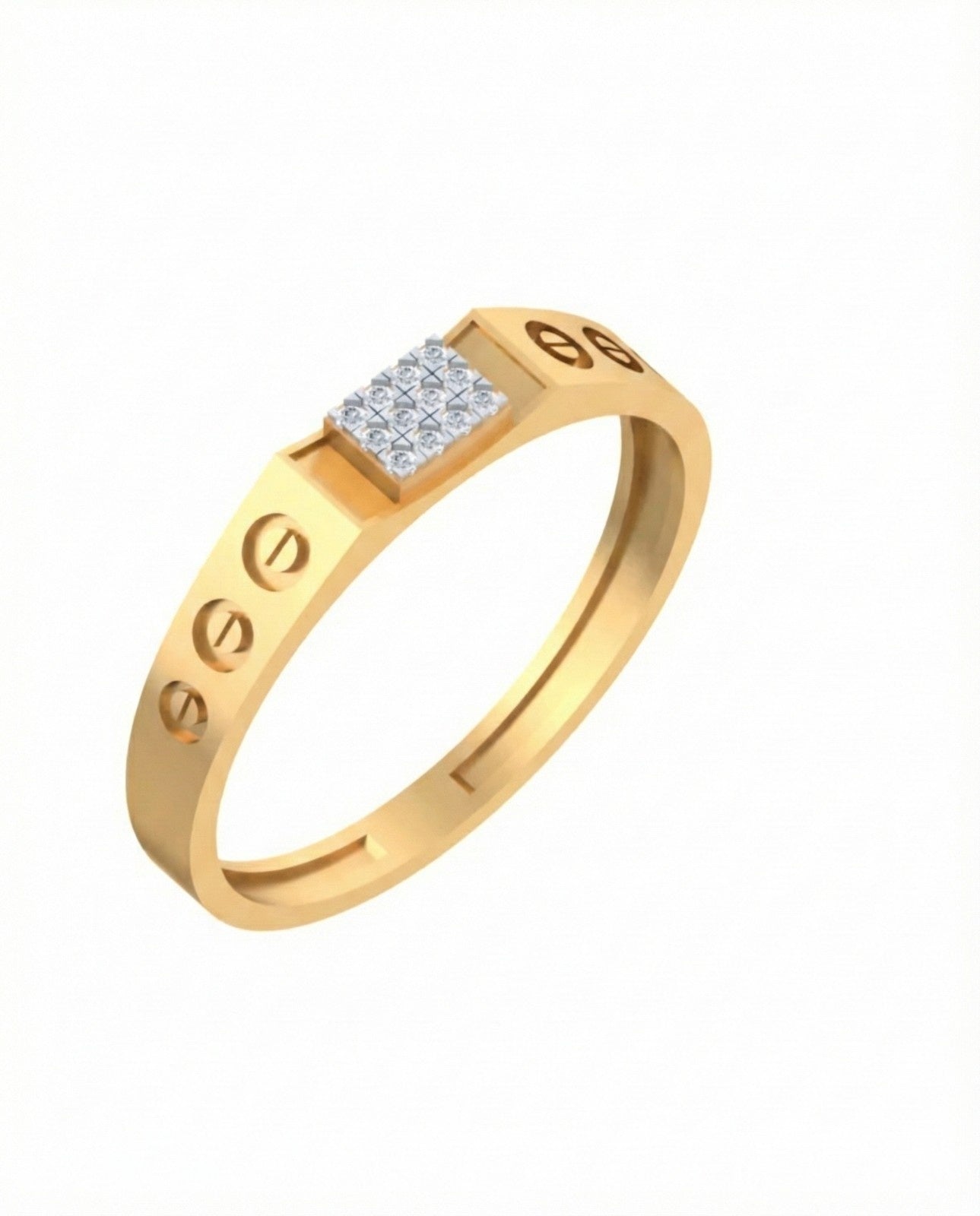 Yellow gold and diamond ring with white background
